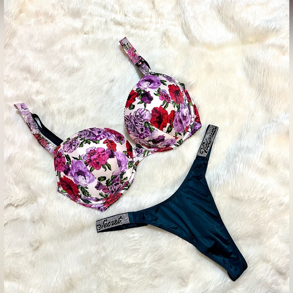 Victorias Secret Lingerie Set floral rhinestones